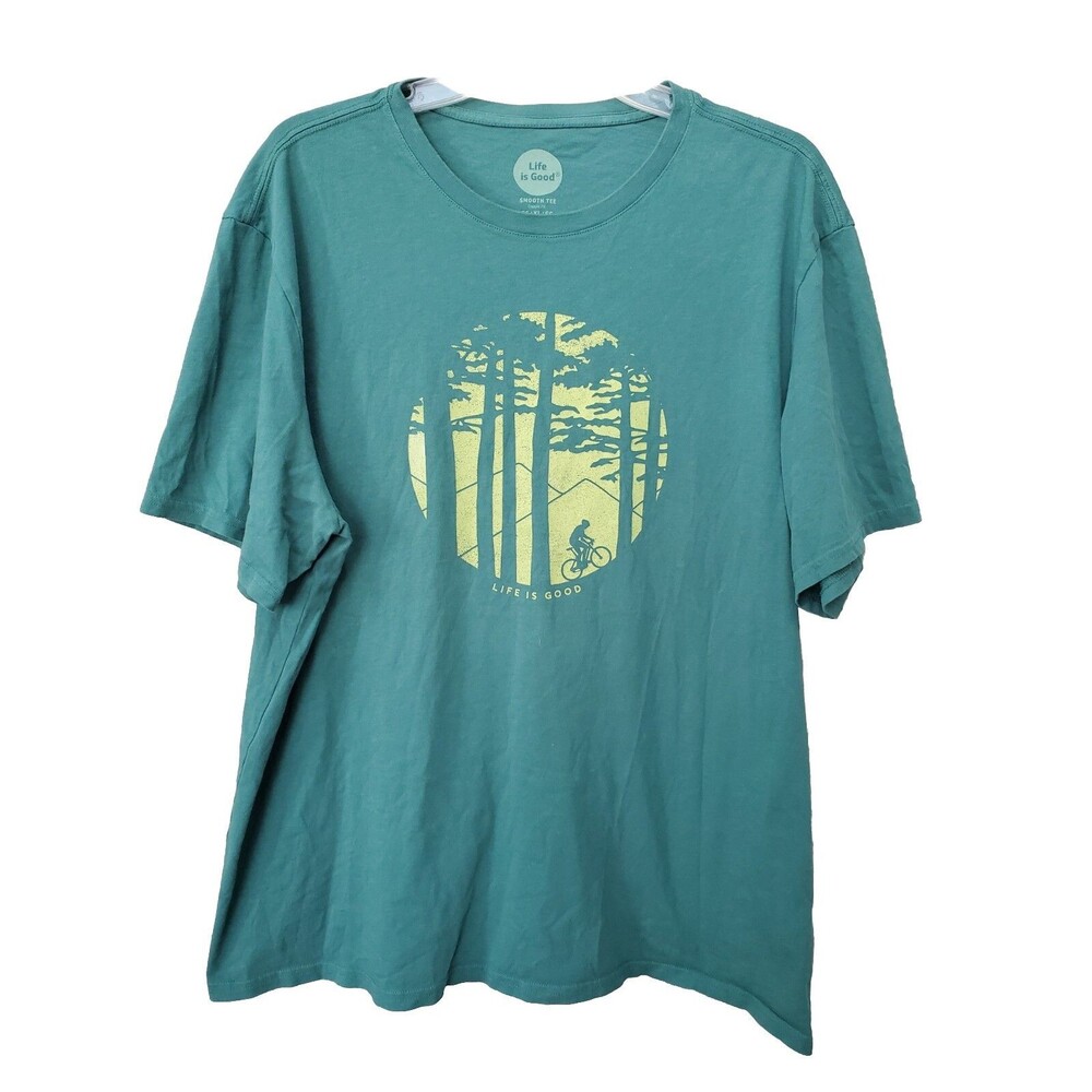 Life is Good Smooth Tee Classic Fit Green Cycler Short Sleeve T-Shirt Size XL